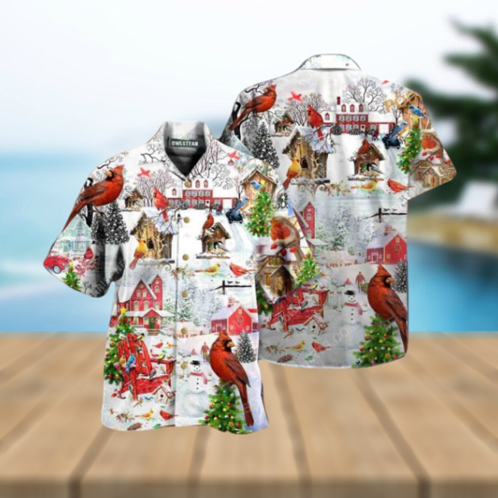 Cardinal Bird Festive Hawaiian Shirt, Mens Christmas Shirt - Limotees