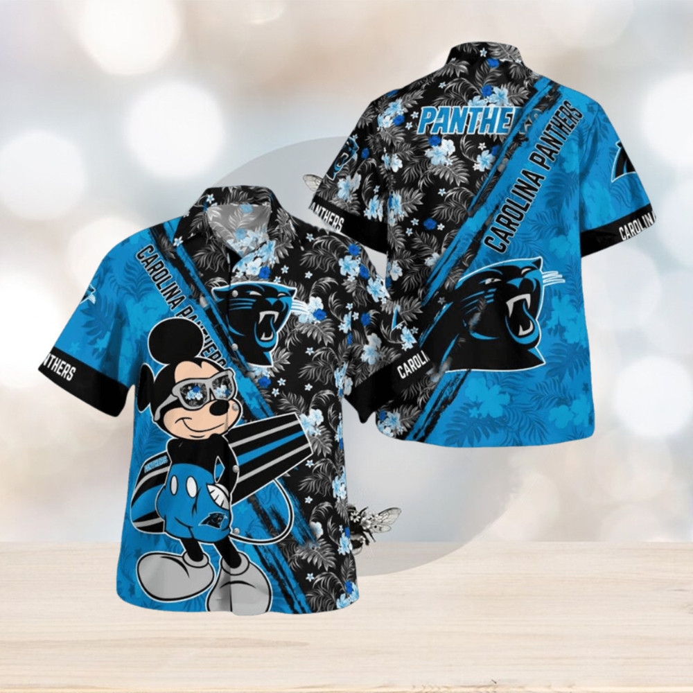 Carolina Panthers Mickey Mouse Floral Short Sleeve Hawaii Shirt - Limotees