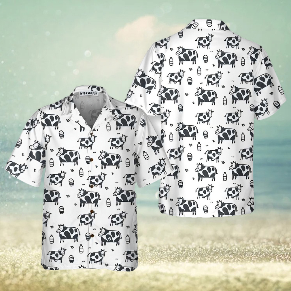 Cartoon Cow Hawaiian Shirt, Funny Cow Print Button Up Shirt For Men & Women - Limotees