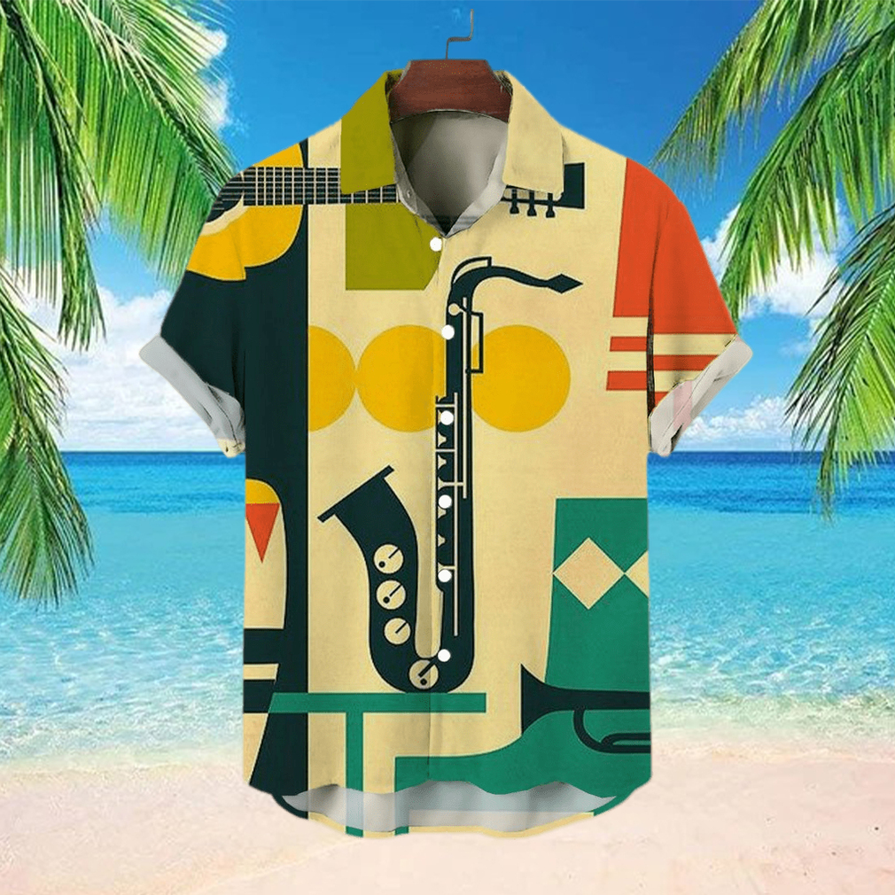 Casual Shirt Musical Instrument Items Print Lapel Hawaiian Short Sleeve Shirt - Limotees