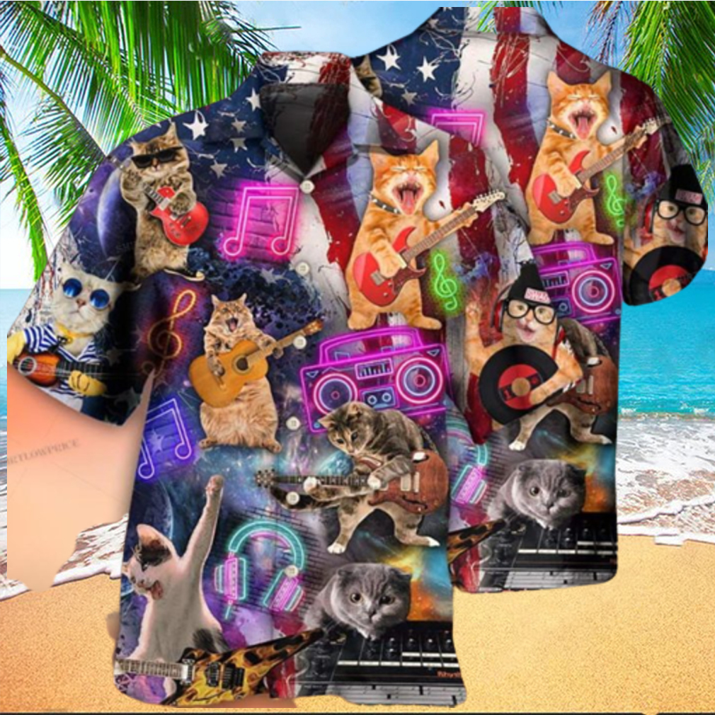 Cat Independence Day Cat Rocker Happy Hawaiian Shirt - Limotees