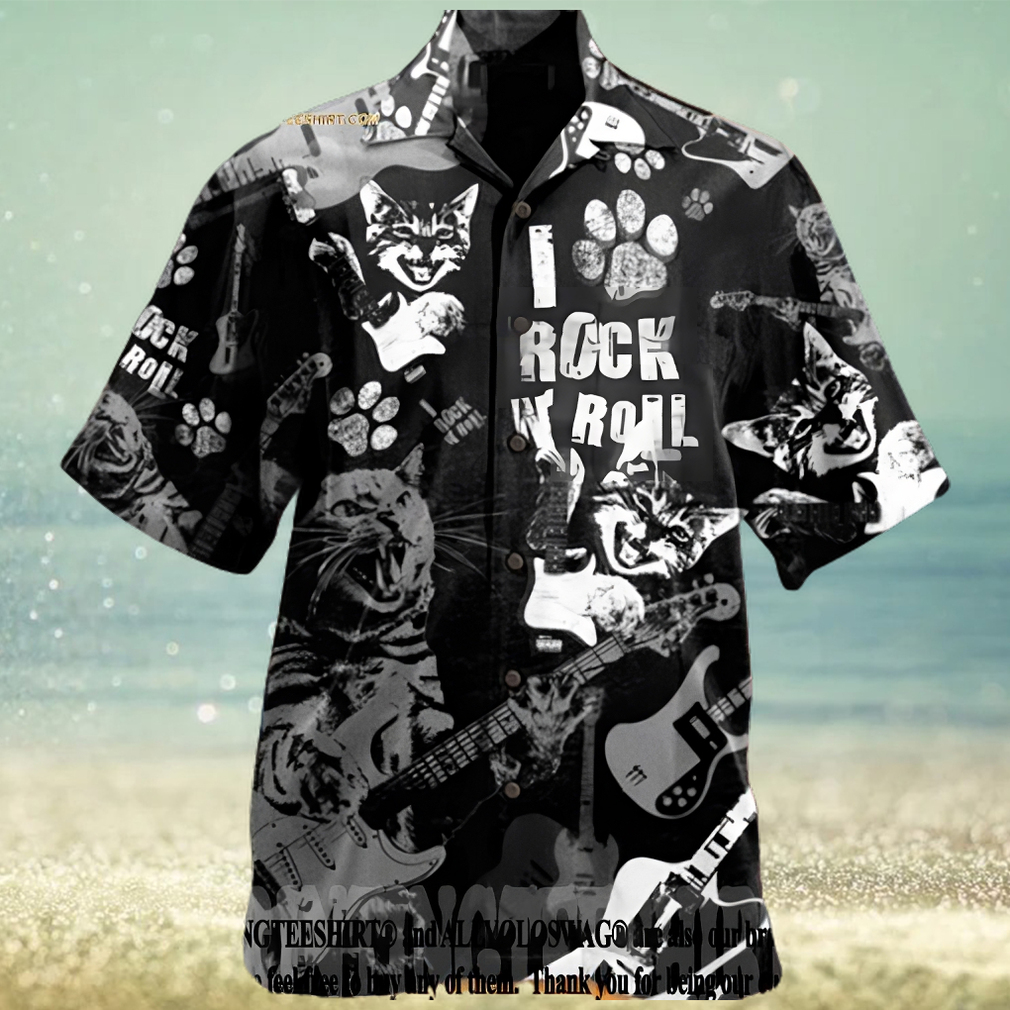 Cat Rock D Roll Cool Music Lover Short Sleeve Rock Music Button Up For Summer Hawaiian Shirt - Limotees