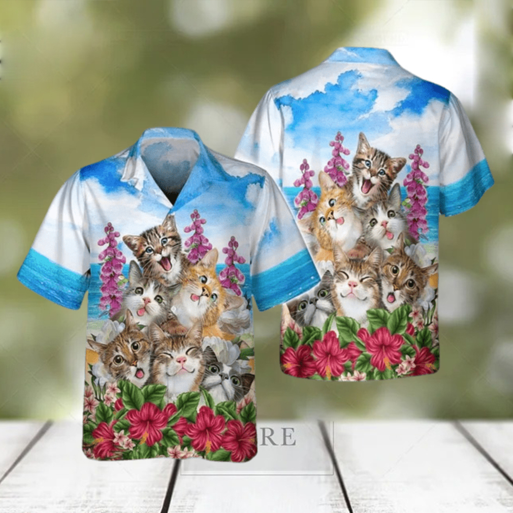 Cats Smile Hawaiian Shirt Cat And Flower Hawaiian Shirts - Limotees