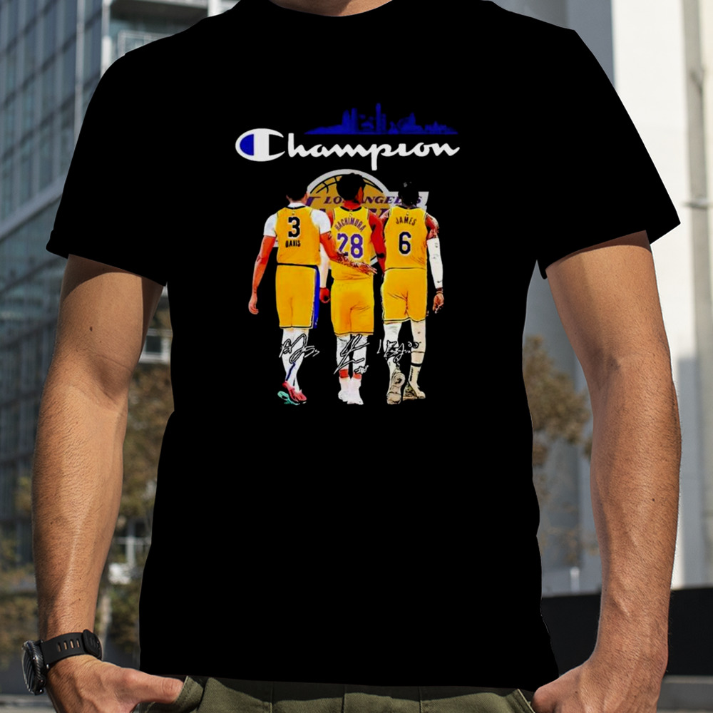 Champion Anthony Davis Lebron James And Hachimura Los Angeles Lakers Signatures Shirt