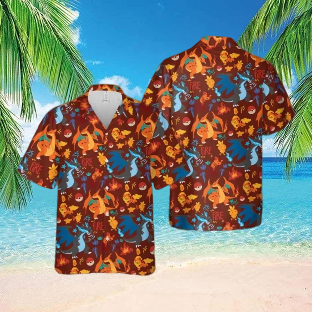 Charizard Fire Hawaiian Shirt 3D Pokemon Hawaiian Shirt Pokemon Button Up Shirt hawaiian shirt - Limotees