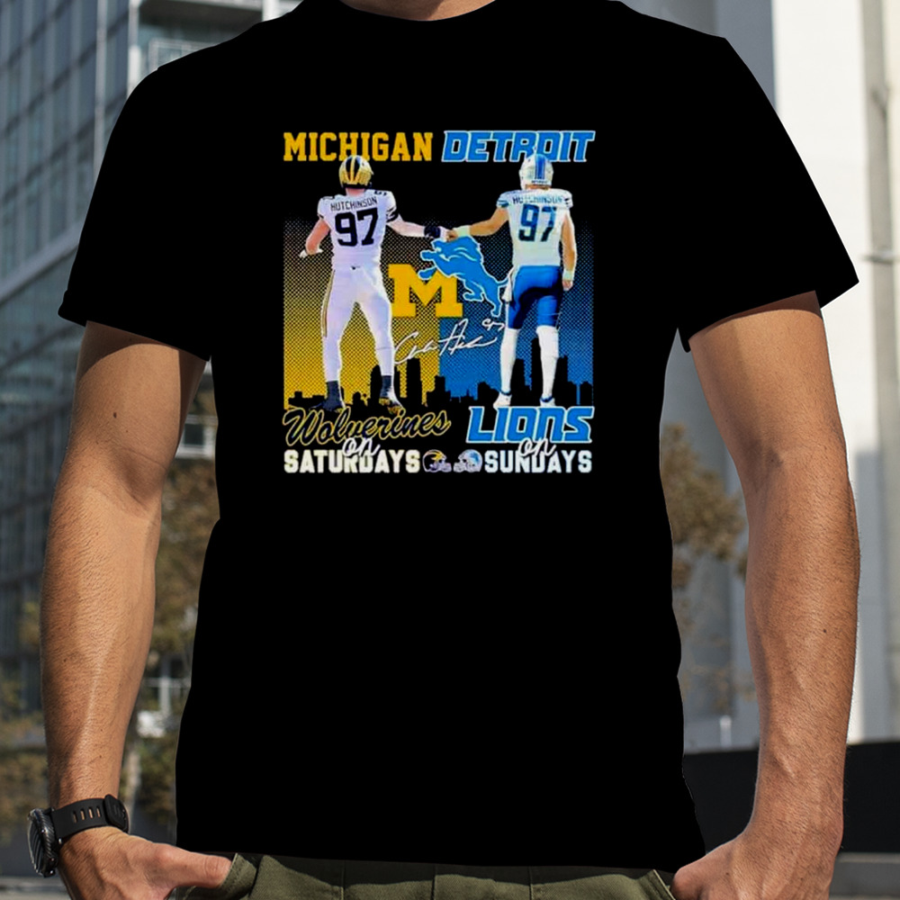 Skyline Aidan Hutchinson Michigan Wolverines On Saturdays Detroit Lions On Sundays T-Shirt