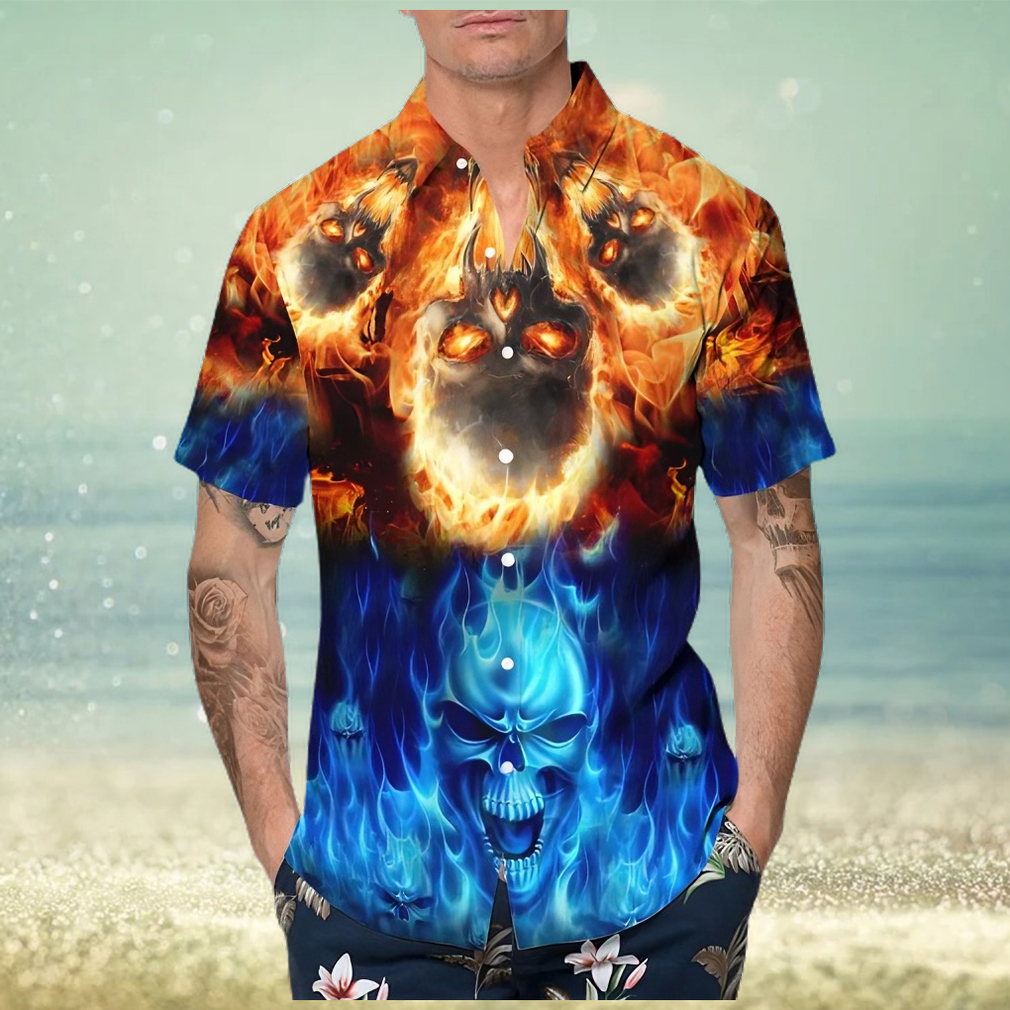 blue fire skull hawaiian shirt - Limotees