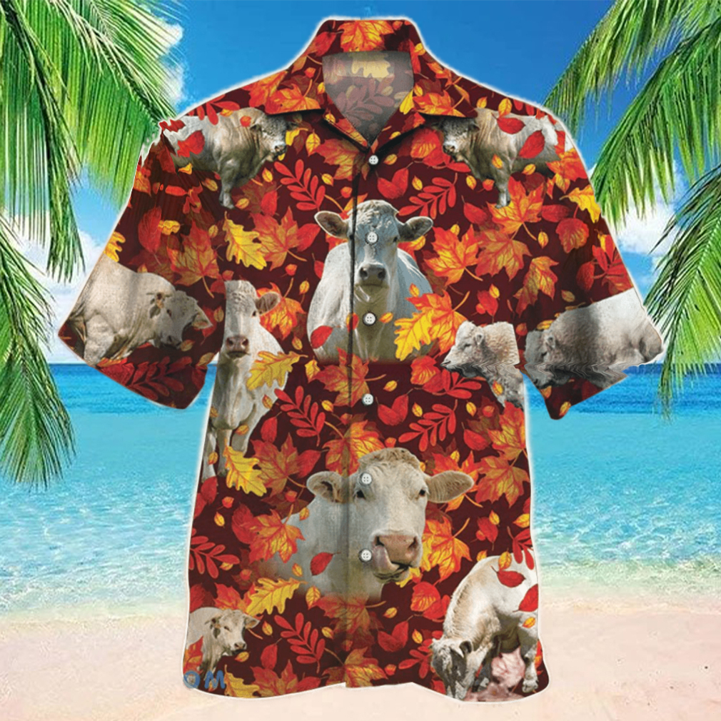 Charolais Cattle Autumn Leaves Hawaiian Shirt Aloha Shirt For Men Women - Limotees