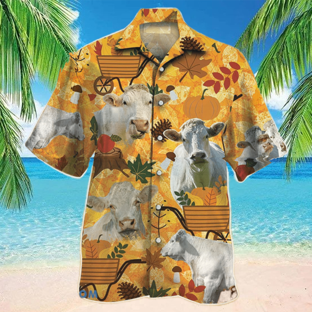 Charolais Cattle Nature Autumn Pumpkin Hawaiian Shirt Aloha Shirt For Men Women - Limotees