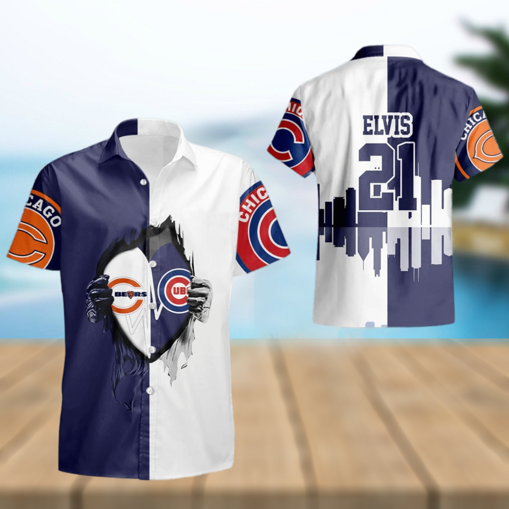 Chicago Bears And Chicago Cubs Heartbeat Love Summer Gift Hawaiian Shirt For Men And Women - Limotees