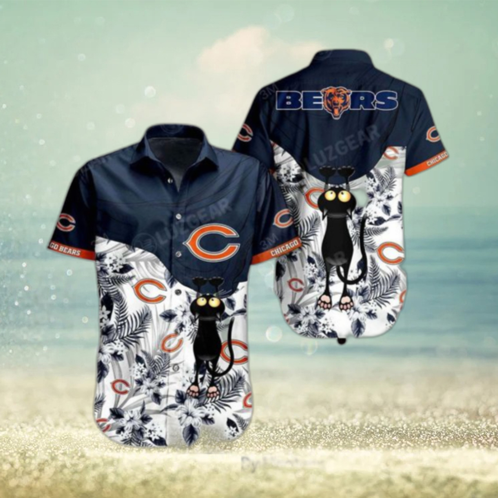 Chicago Bears NFL Hawaiian Shirt Black Cat Graphic 3D Printed Hawaii Shirt Short Fan Ever - Limotees