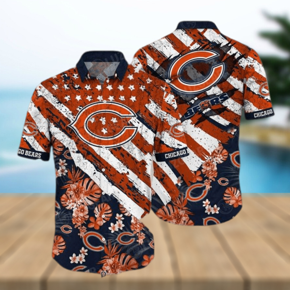 Chicago Bears NFL Hawaiian Shirt Floral Print American Flag Beach Shirt Short Style Summer - Limotees