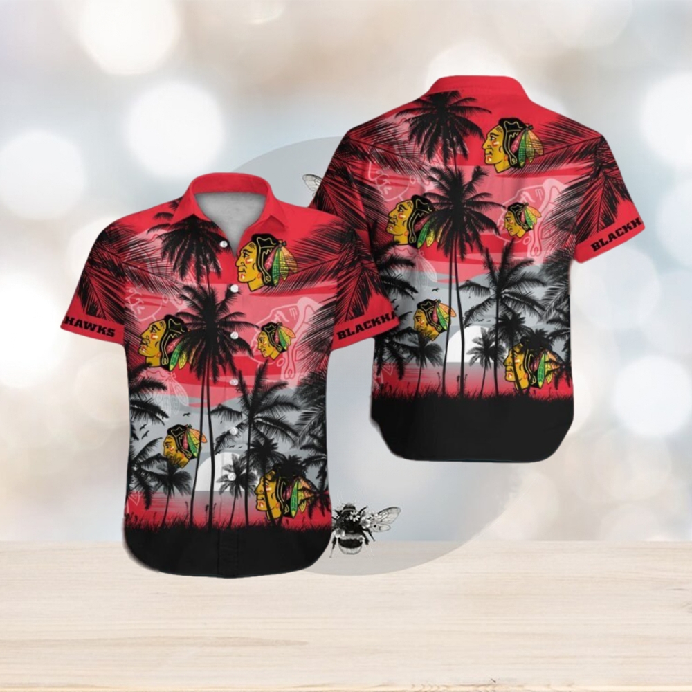 Chicago Blackhawks Short Sleeve Button Up Tropical Shirt Hawaiian Shirt - Limotees