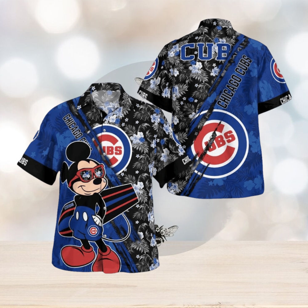 Chicago Cubs Mickey Mouse Floral Short Sleeve Hawaii Shirt - Limotees