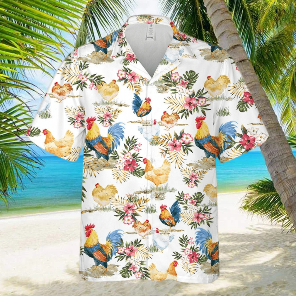 Chicken Rooster Shirt Tropical Flowers Pattern Hawaiian Shirt Summer Gift For Men And Women - Limotees