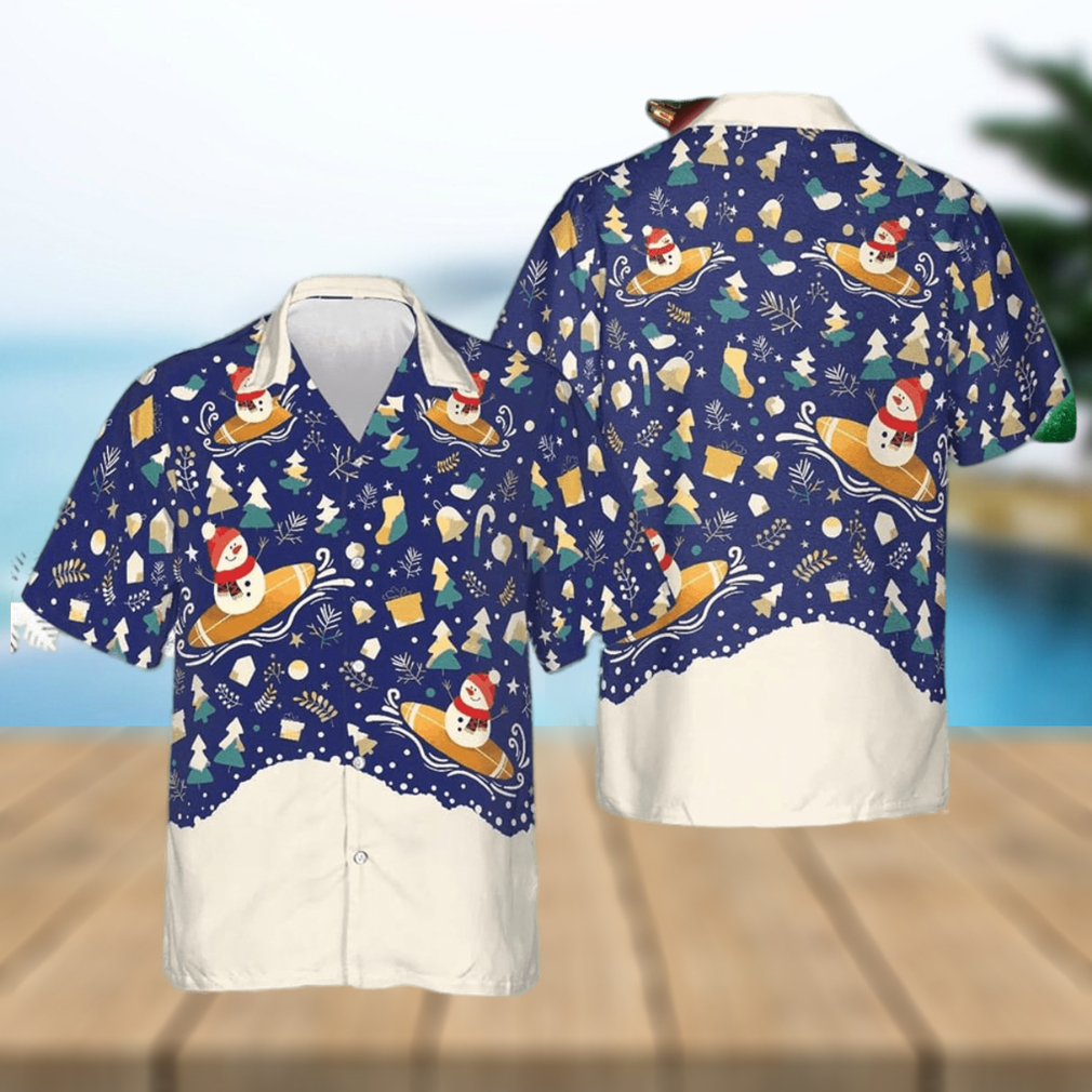 Christmas Snowman Surfing Hawaiian Shirt Christmas Button Down Shirt - Limotees