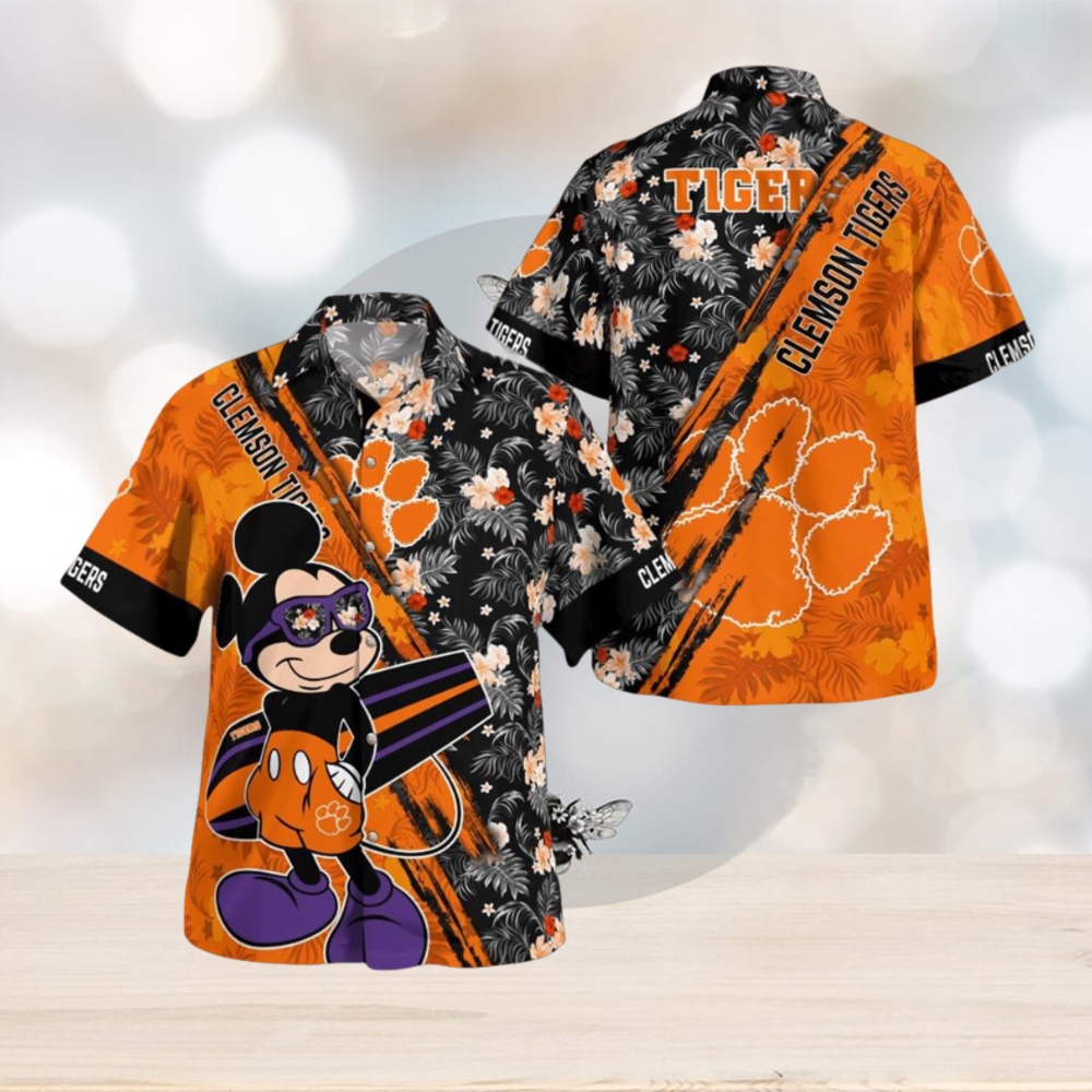 Clemson Tigers Mickey Mouse Floral Short Sleeve Hawaii Shirt - Limotees