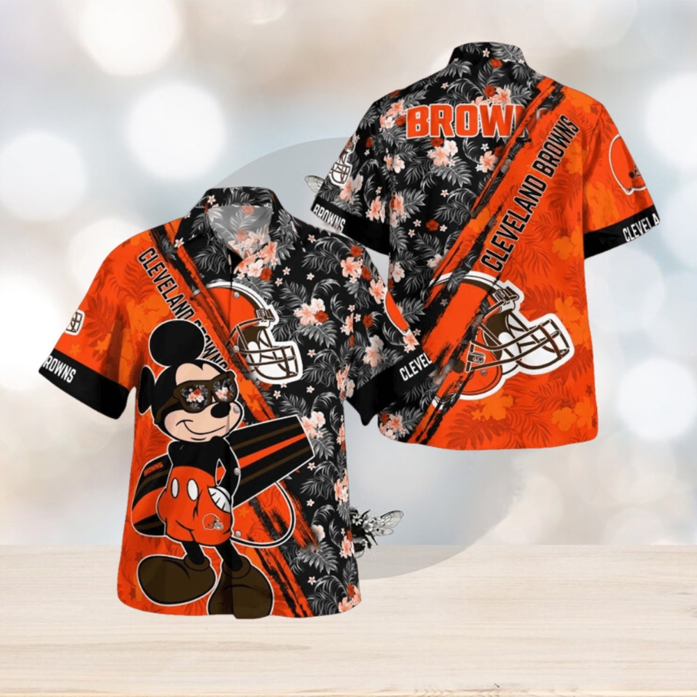 Cleveland Browns Mickey Mouse Floral Short Sleeve Hawaii Shirt - Limotees