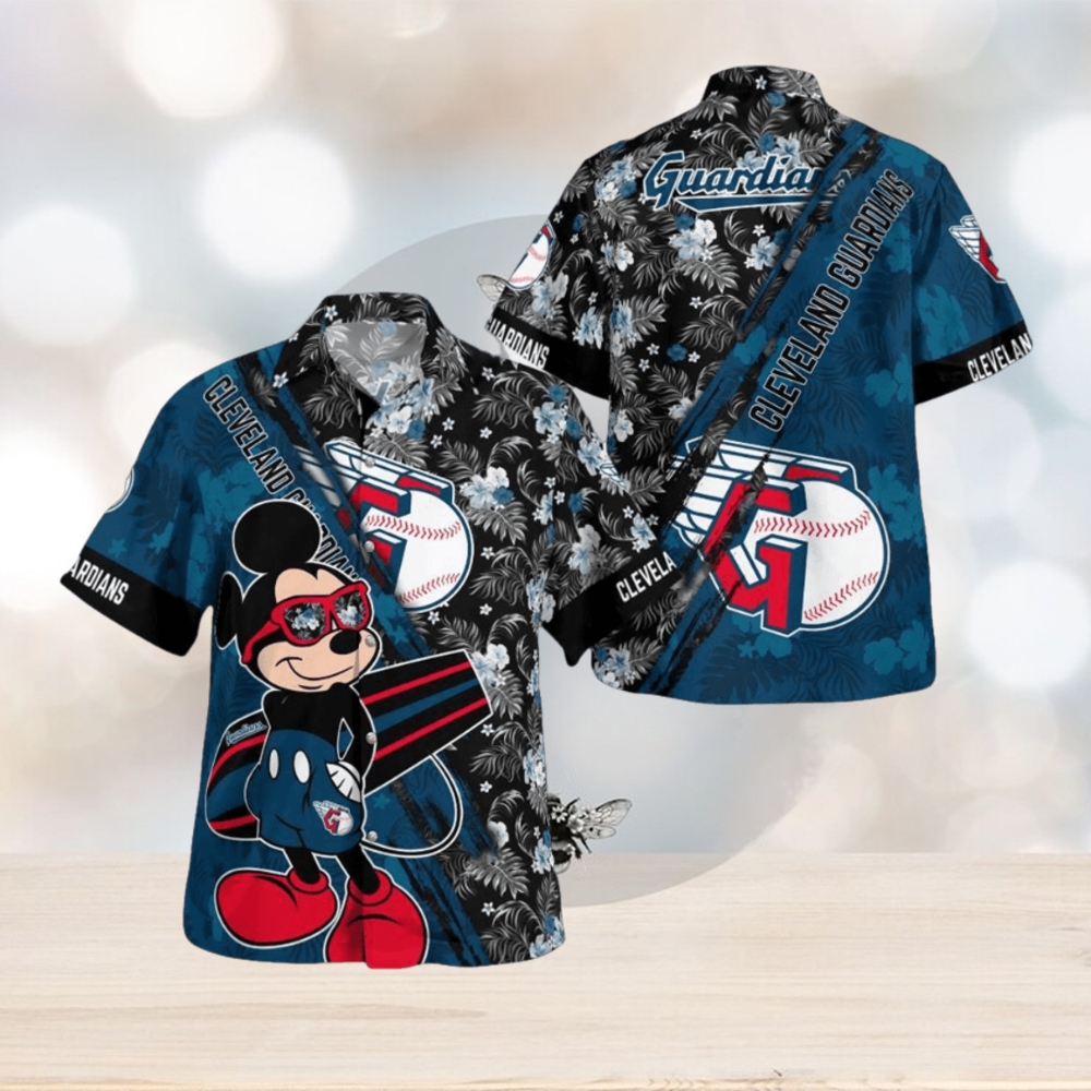 Cleveland Guardians Mickey Mouse Floral Short Sleeve Hawaii Shirt - Limotees