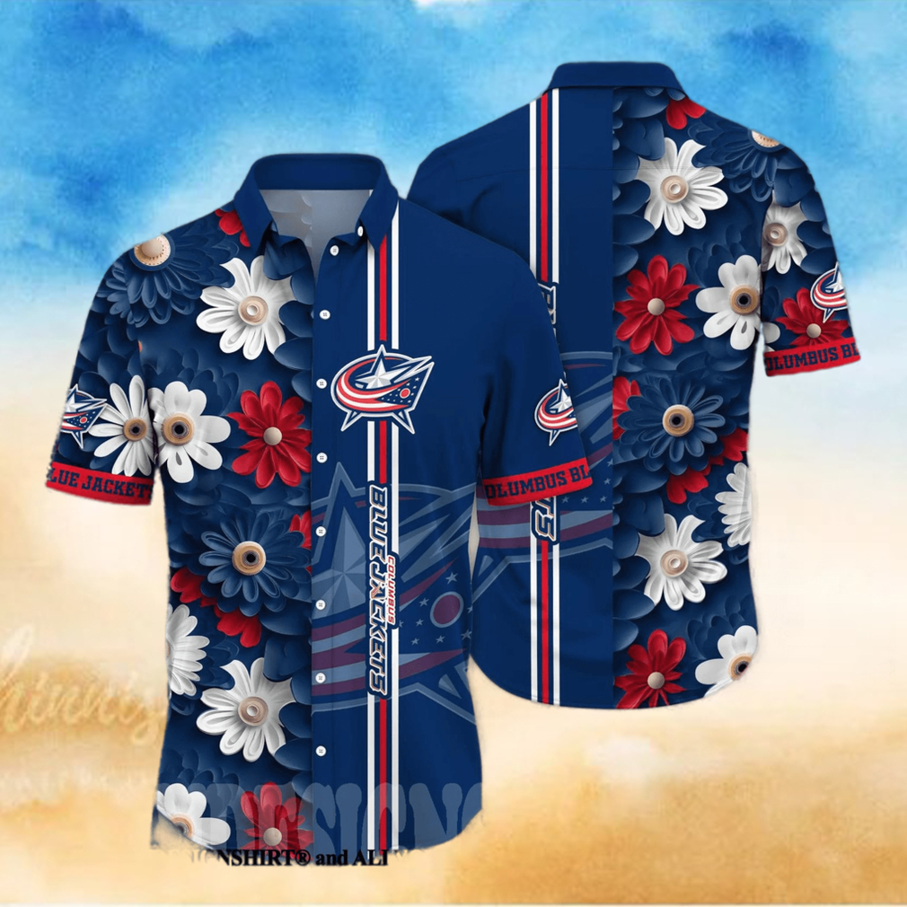 Columbus Blue Jackets NHL Flower Full Printing Classic Hawaiian Shirt - Limotees