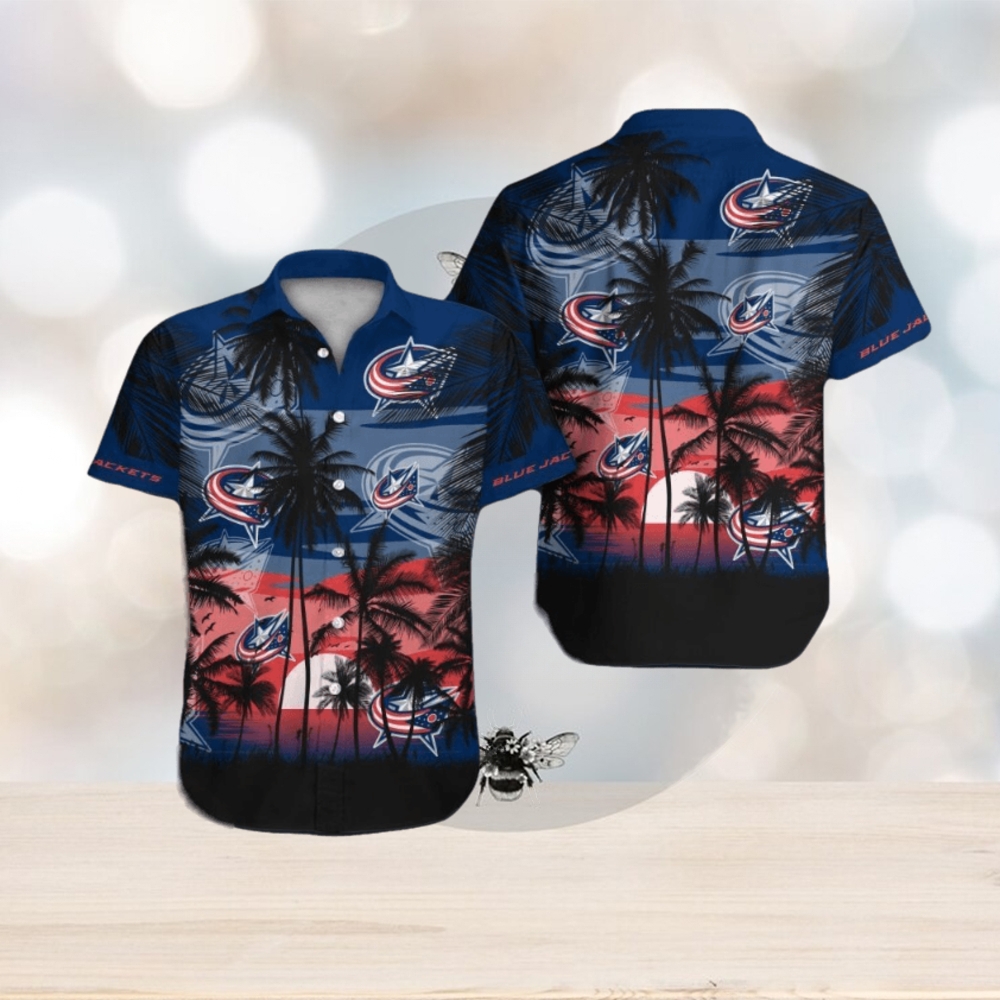 Columbus Blue Jackets Short Sleeve Button Up Tropical Shirt Hawaiian Shirt - Limotees