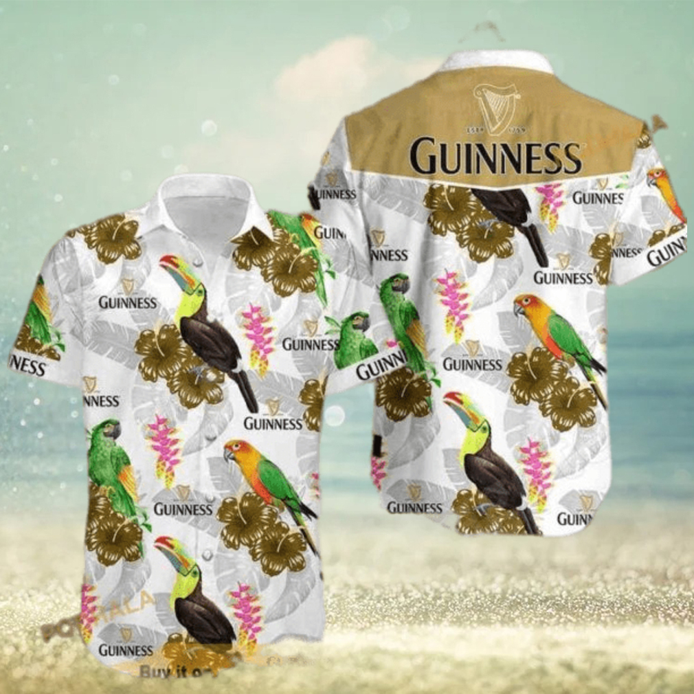 Cool Guinness Funny Hawaiian Shirt Colored Birds Hibiscus Flowers - Limotees