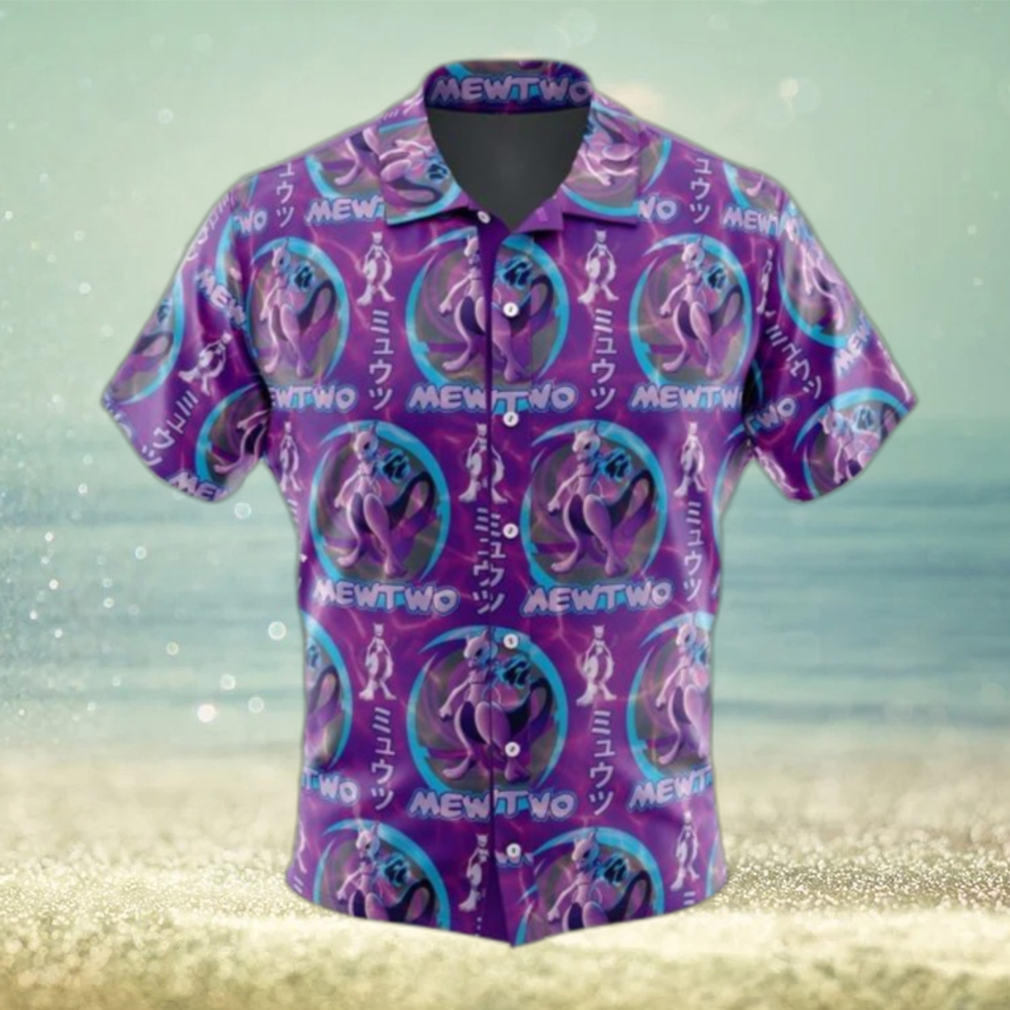 Cosmic Mewtwo Pokemon Button Up Hawaiian Shirt - Limotees