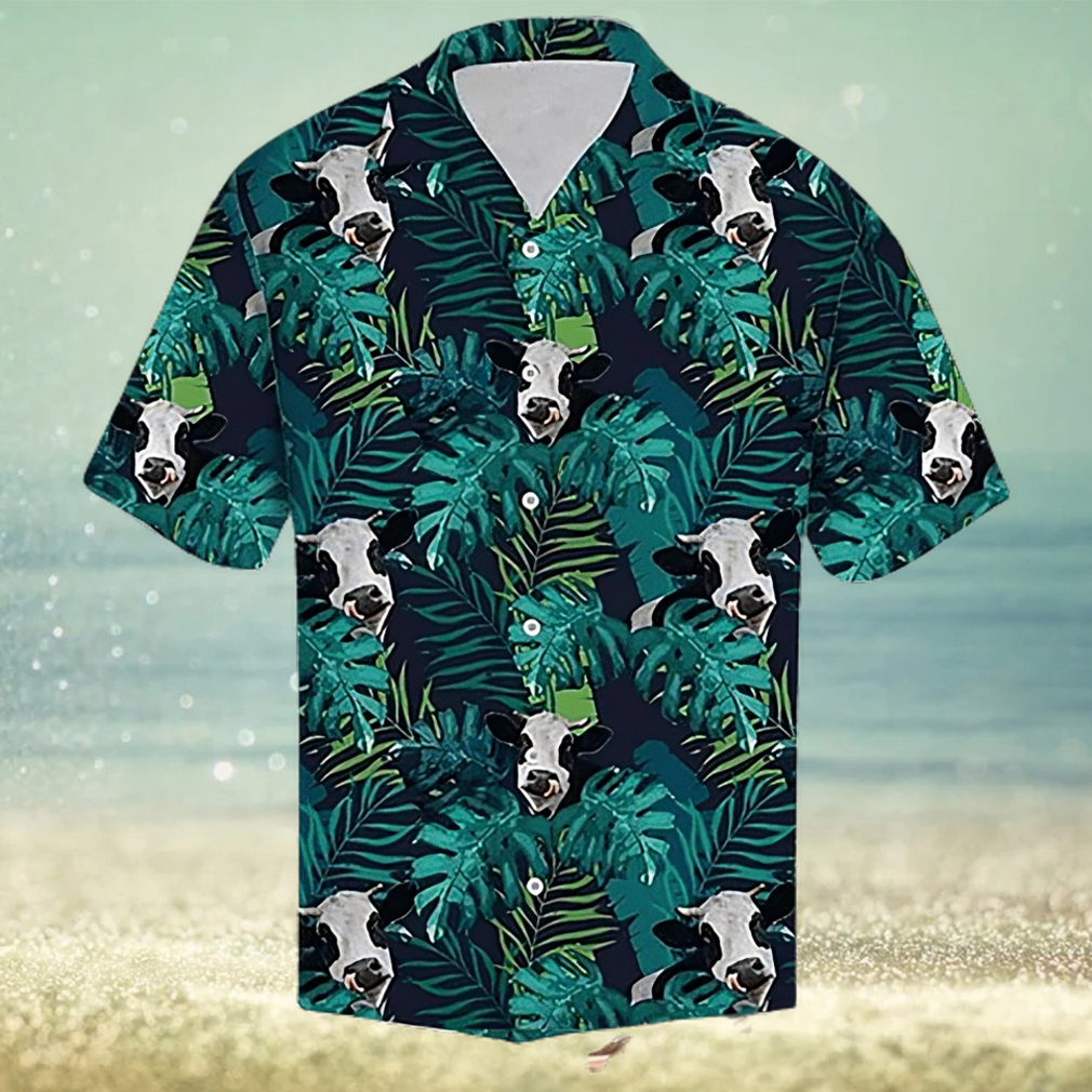 Cow Hawaiian Shirt Tropical Cow Leaf Pattern Aloha Shirt, Aloha Hawaiian Shirts - Limotees