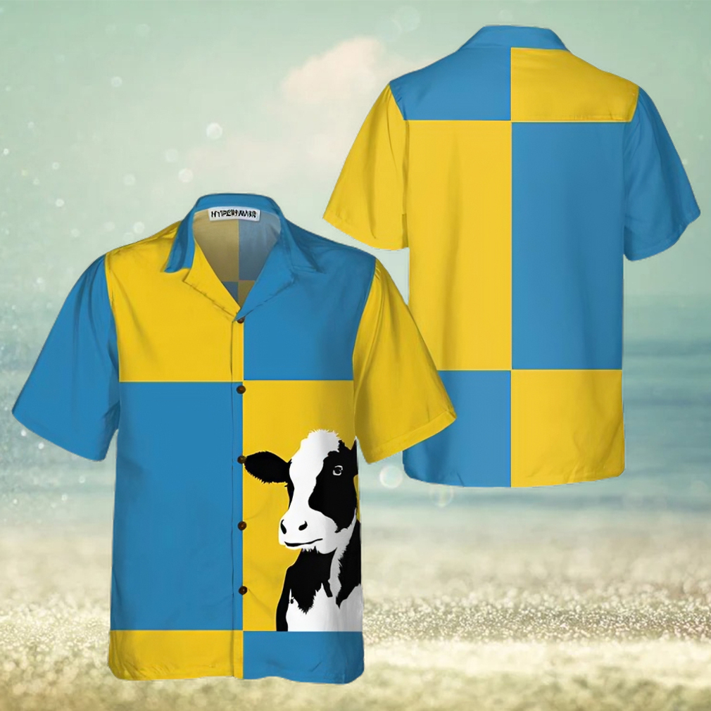 Cow On Yellow And Blue Background Hawaiian Shirt, Cow Shirt For Men & Womedn, Funny Cow Print Shirt - Limotees