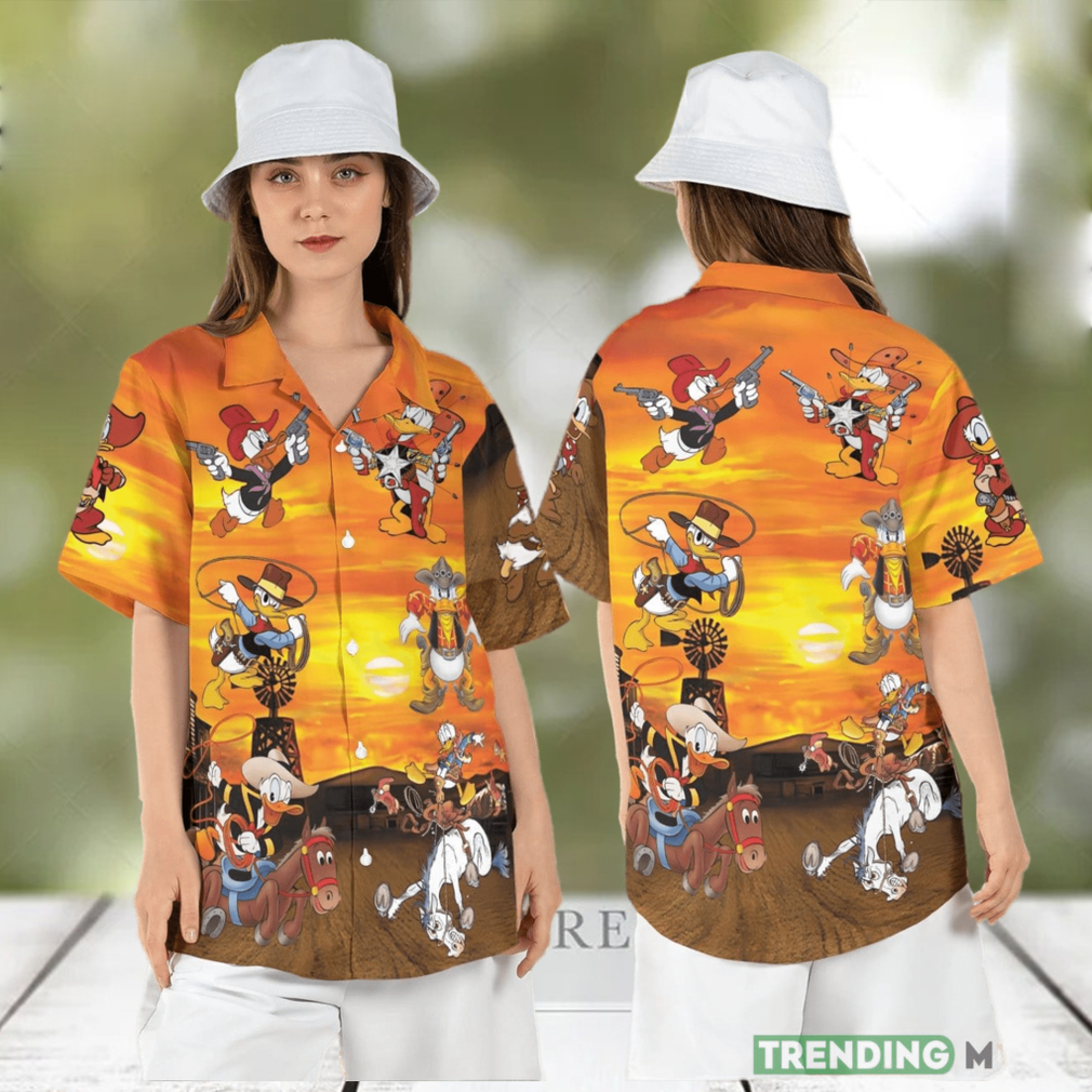 Cowboy Donald Duck Hawaiian Shirt Donald Duck Western Hawaii Shirt Disneyworld Summer Aloha Shirt - Limotees