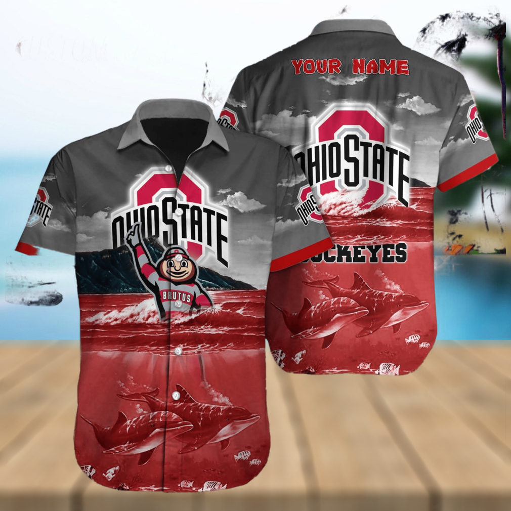 Custom Name Ohio State Buckeyes NCAA Logo Dolphin Beach Funny Hawaiian Shirt - Limotees