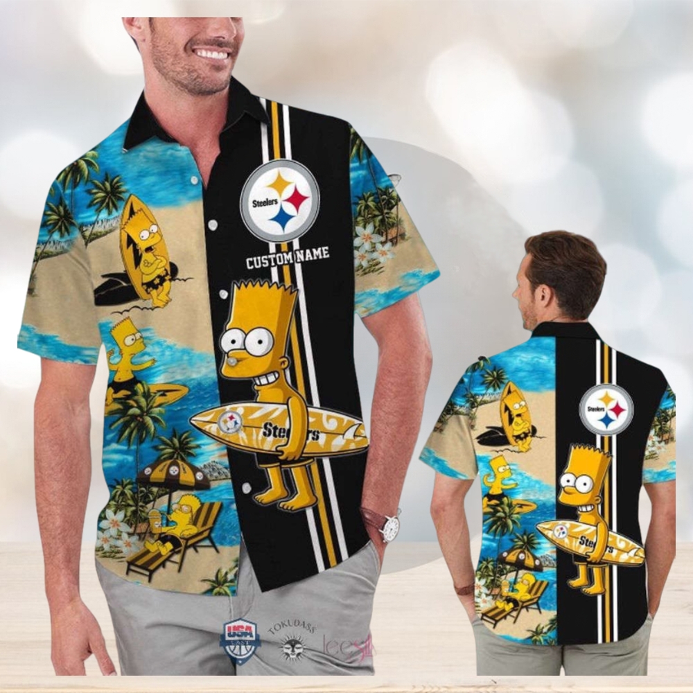 Custom Name Pittsburgh Steelers Bart Simpson Hawaiian Shirt For Men Women - Limotees