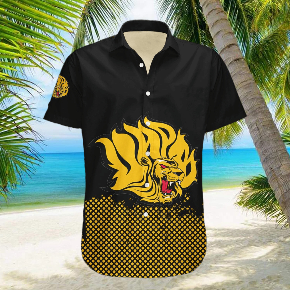 Custom Number And Name ArkansasPine Bluff Golden Lions Hawaiian Shirt Basketball Net Grunge Pattern NCAA Gift For Fans hawaiian shirt - Limotees