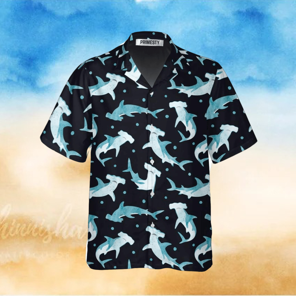 Cute Hammerhead Shark And Blue Dot Pattern Shark Shirts For Men Shark Tropical Hawaiian Shirt - Limotees