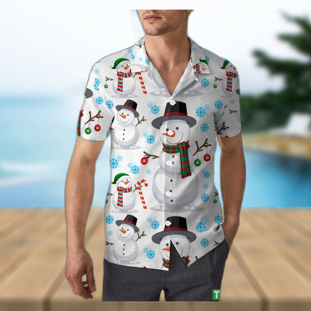 Cute Snowman Christmas Unisex 3D Hawaiian Shirt Handmade Gift For Men And Women Holiday - Limotees