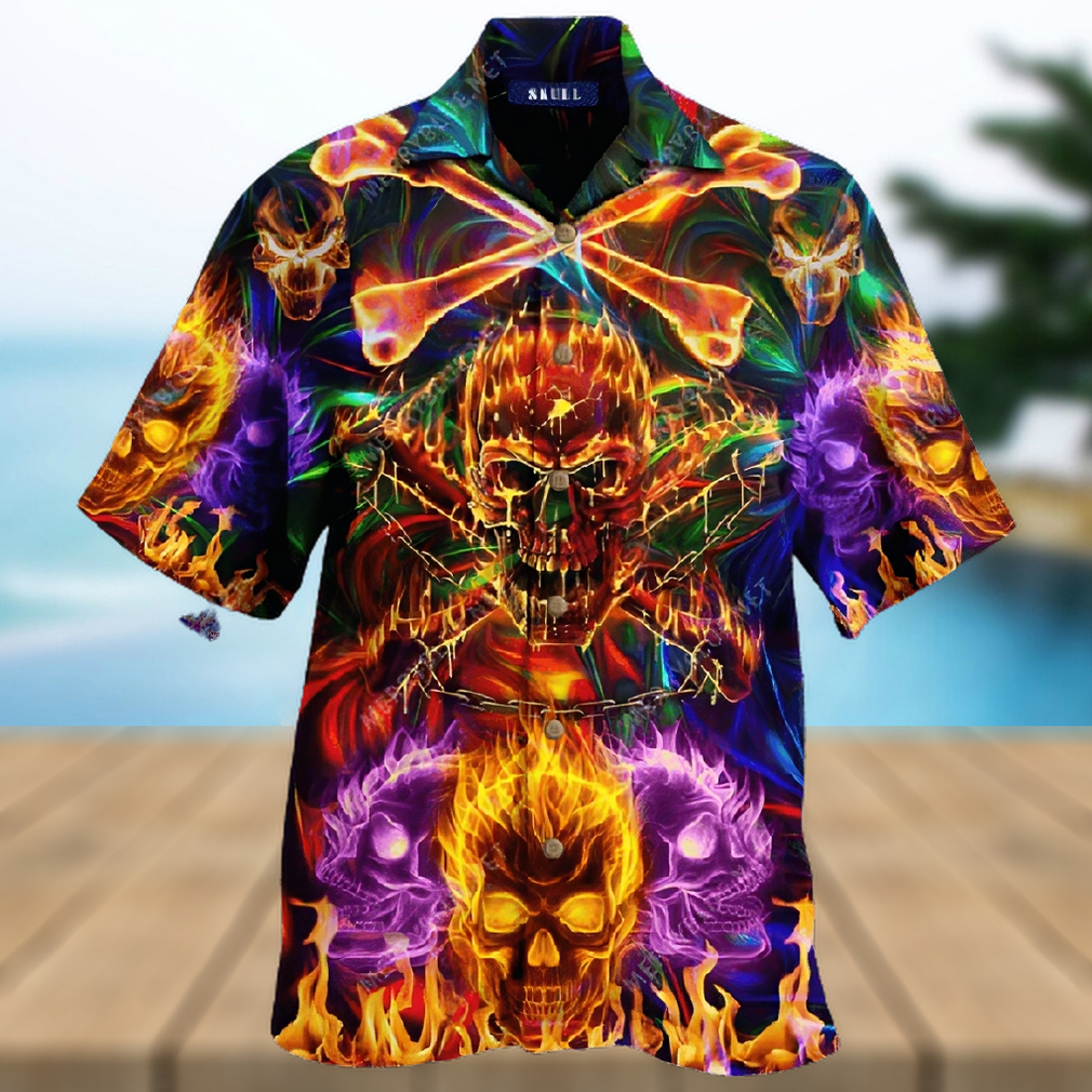 DANGER COLORFUL FLAMING SKULL UNISEX HAWAIIAN SHIRTS - Limotees