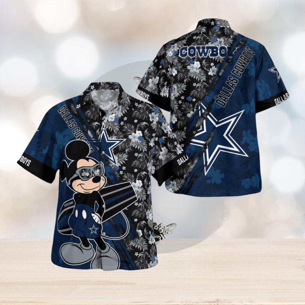 Dallas Cowboys Mickey Mouse Floral Short Sleeve Hawaii Shirt - Limotees