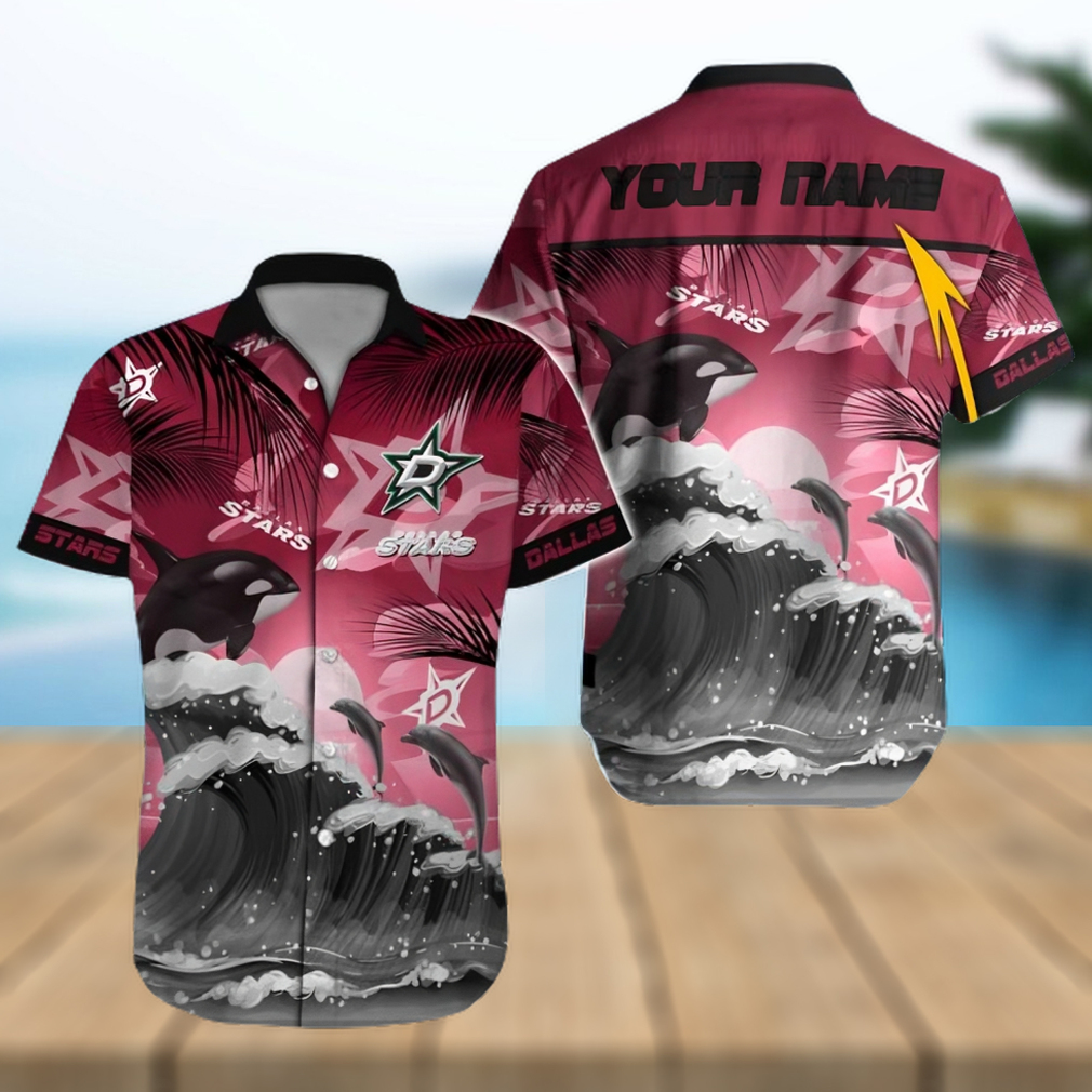 Dallas Stars NHL Custom Name Dolphin And Waves Aloha Summer Hawaiian Shirt - Limotees