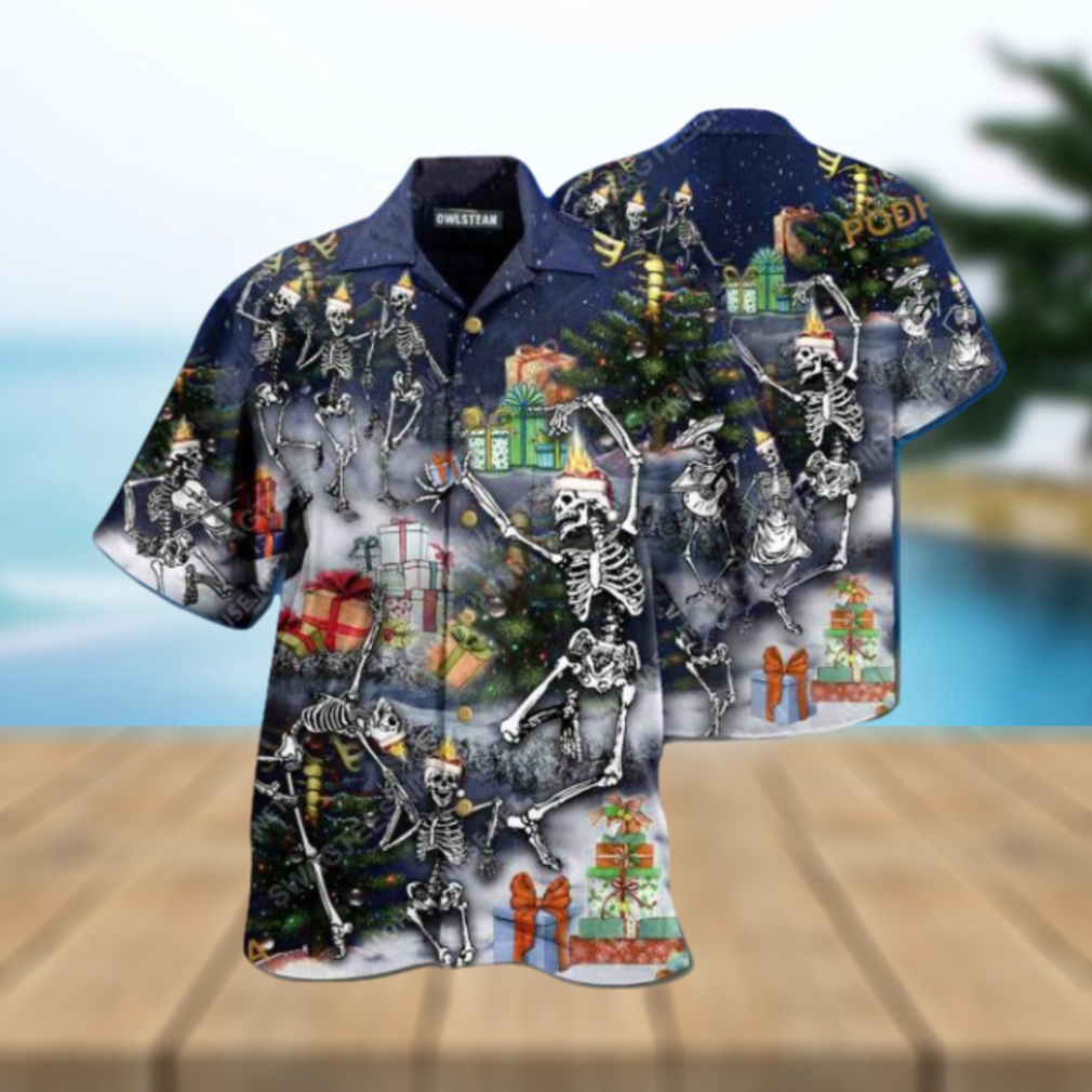 Dancing Skull Holiday Hawaiian Shirt, Mens Christmas Shirt - Limotees