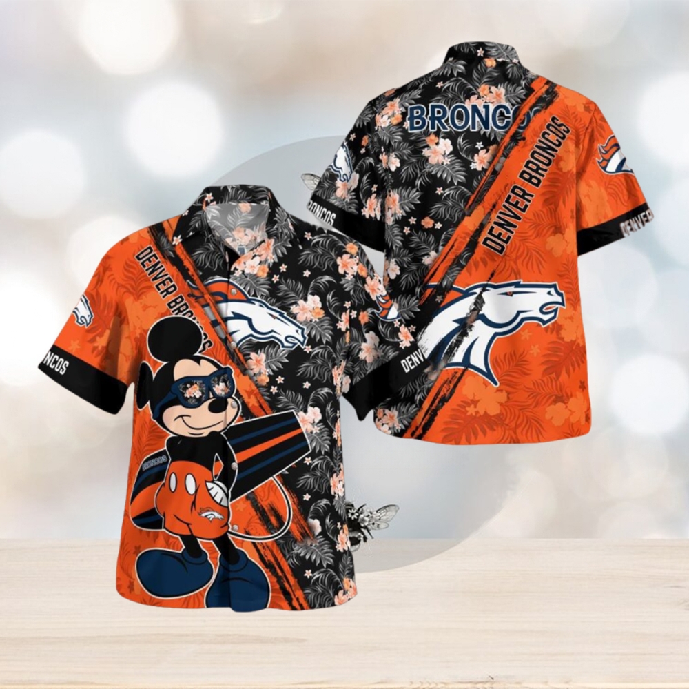 Denver Broncos Mickey Mouse Floral Short Sleeve Hawaii Shirt - Limotees