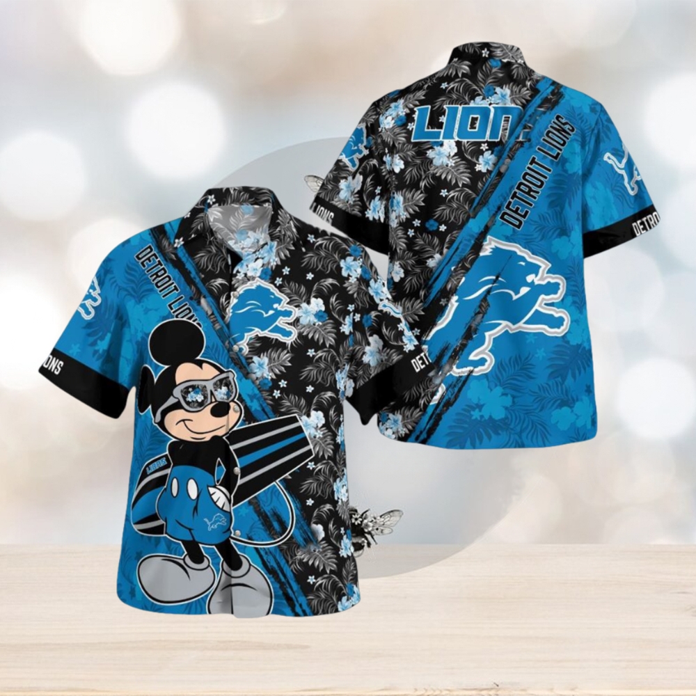 Detroit Lions Mickey Mouse Floral Short Sleeve Hawaii Shirt - Limotees