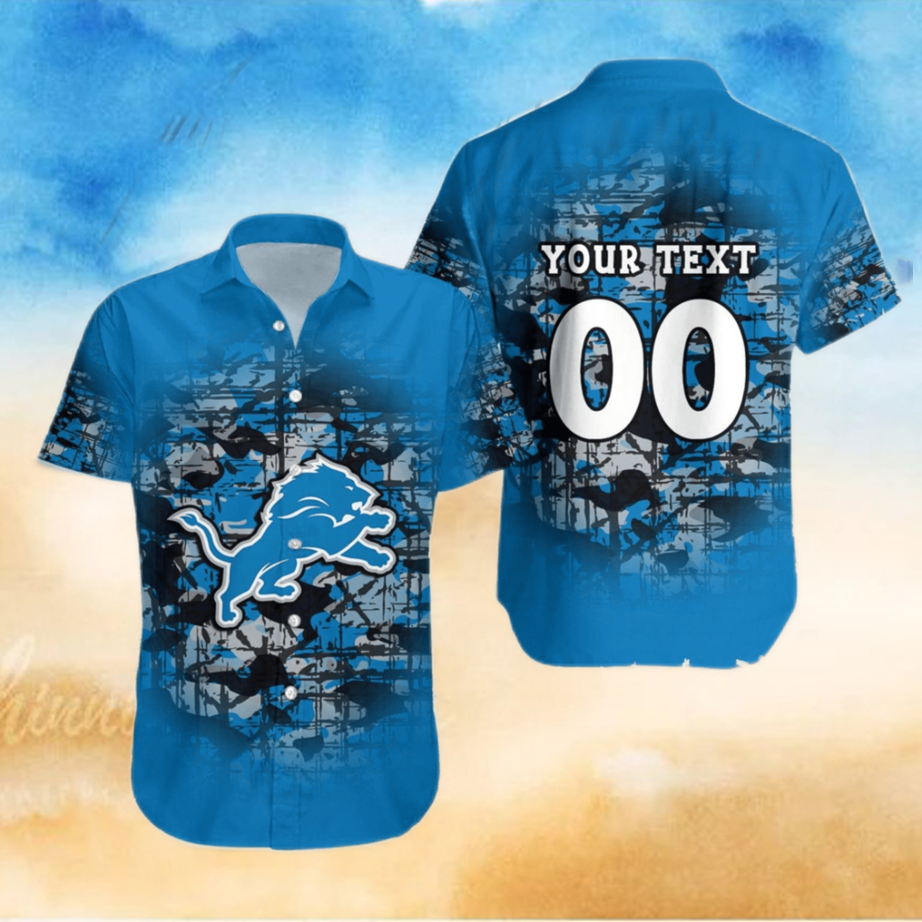 Detroit Lions NFL Camouflage Vintage Custom Name And Number Summer Gift For Fans Hawaiian Shirt - Limotees