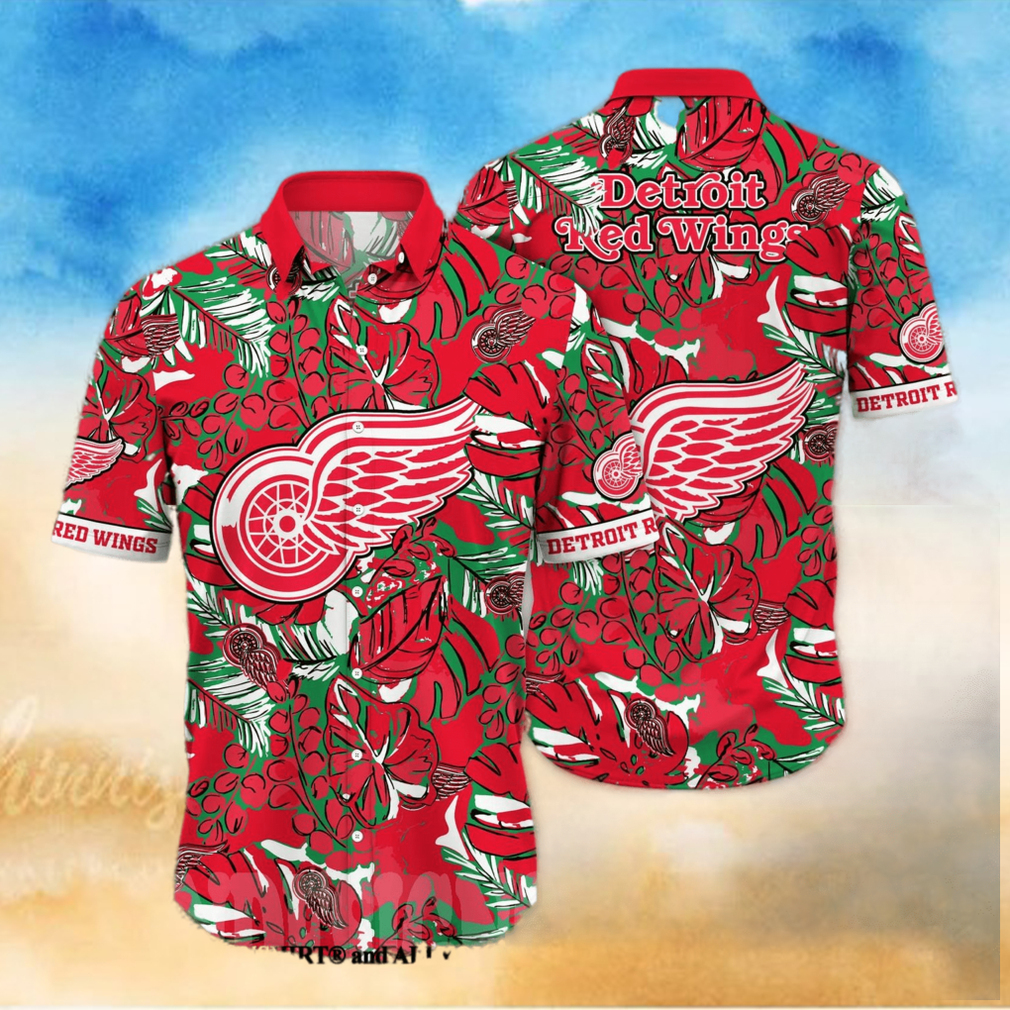 Detroit Red Wings NHL Floral Full Print 3D Hawaiian Shirt - Limotees