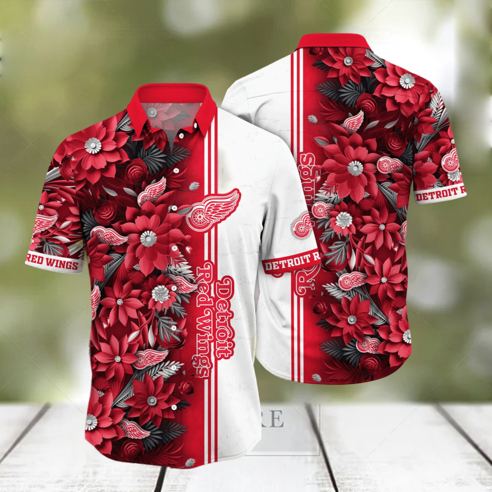 Detroit Red Wings NHL Hawaiian Shirt Custom Blooming Flowers Aloha Shirt - Limotees