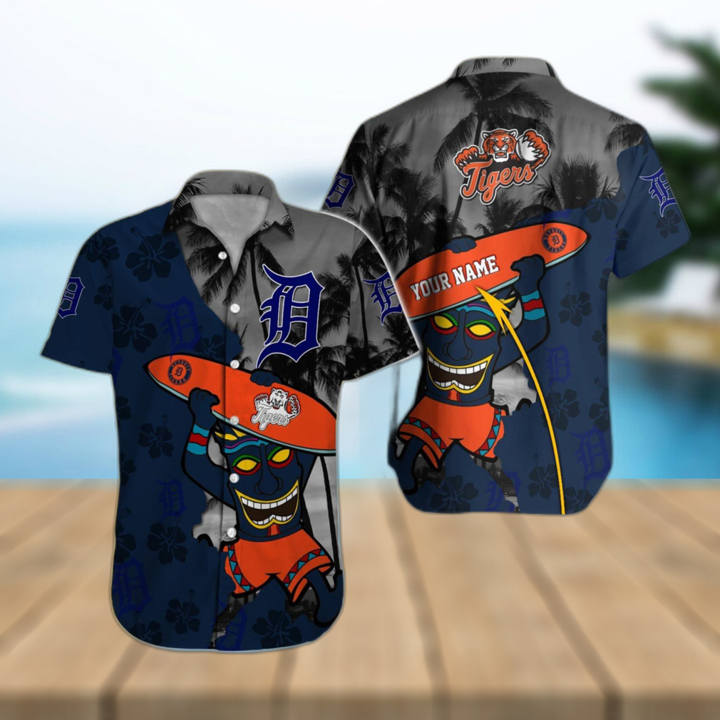 Detroit Tigers Surfboard Pattern Custom Name Hawaiian Shirt - Limotees