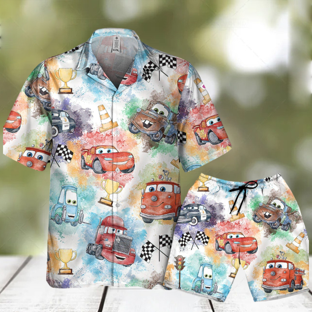 Disney Car Lightning Mcqueen Watercolor Seamless Disney Hawaiian Shirt And Short For Men And Women Gift - Limotees