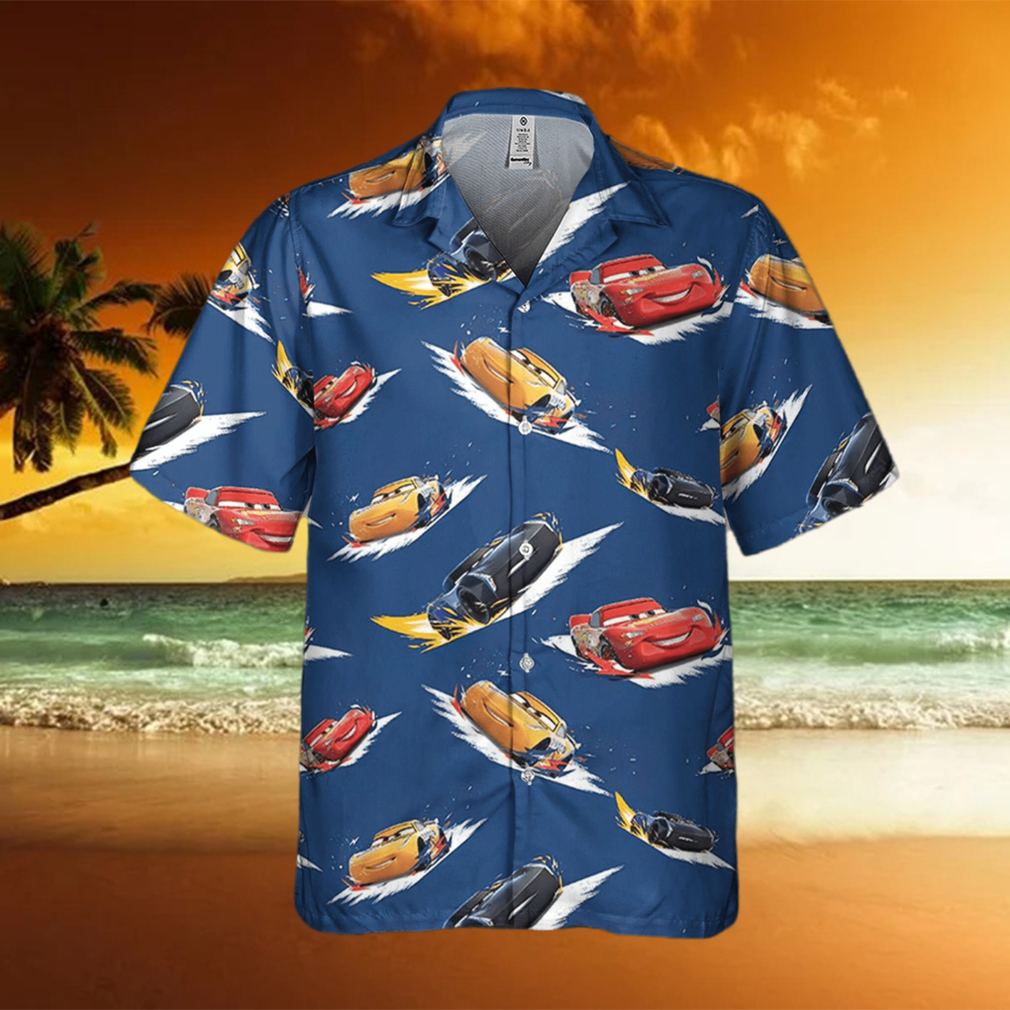 Disney Pixar Cars Lightning Mcqueen Fabric Pattern Disney Hawaiian Shirt - Limotees