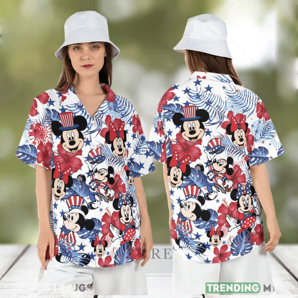 Disneyland Independence Day Hawaiian Shirt Disneyland Hibiscus Hawaii Mickey Minnie 4th of July Short Sleeve Shirt - Limotees