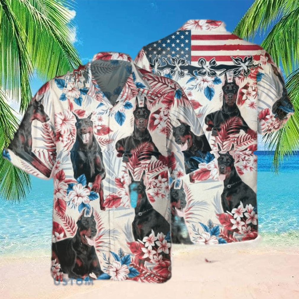 Doberman Pinscher Dog United States Flag With Flowers Hawaiian Shirt Aloha Shirt For Men Women - Limotees