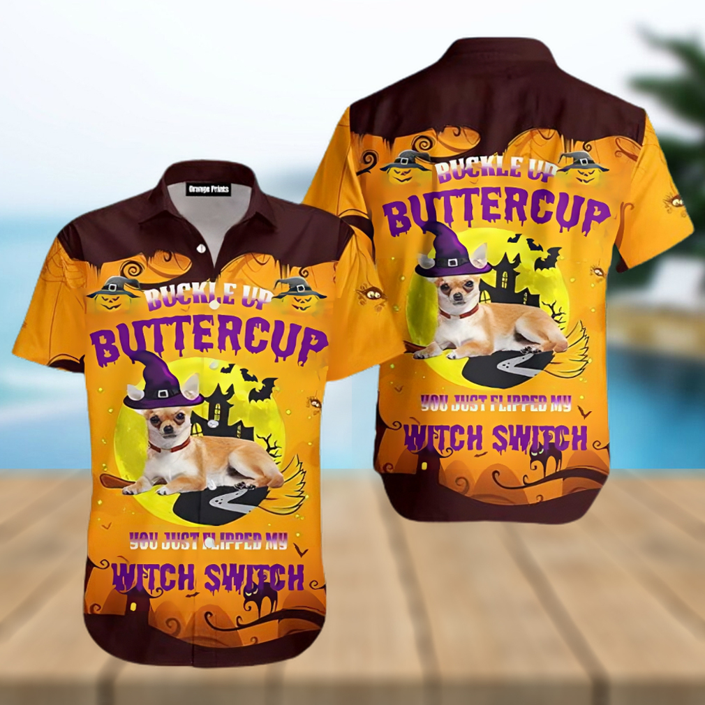 Dog Witch Halloween Buckle Up Butter Cup Hawaiian Shirt - Limotees